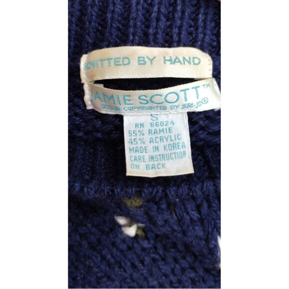 Jamie Scott Women's Knitted by Hand Ramie Wool Sweater Navy Blue Fair Isle S - Picture 3 of 10